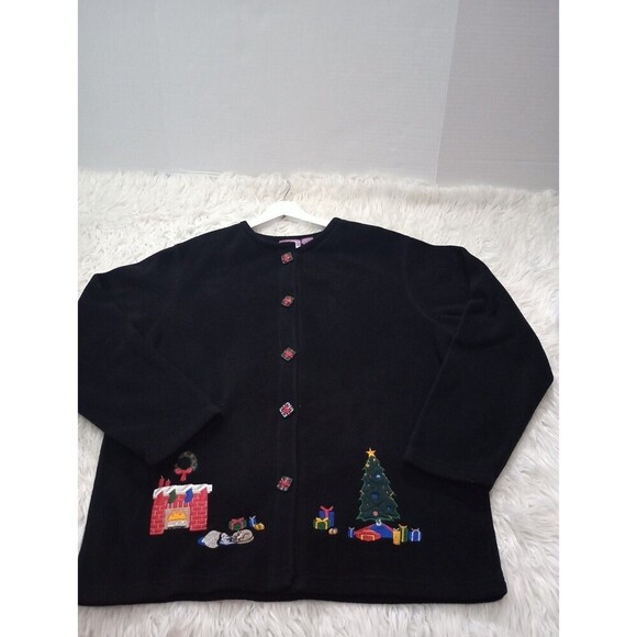 premier international Sweaters - Fleece Christmas sweater cardigan buttons Gif black XL women’s